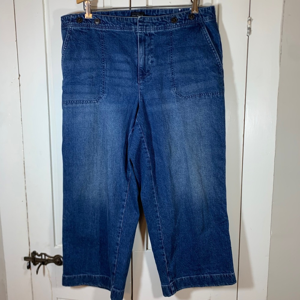 Talbots Wide Leg Crop Jeans Cora Wash Blue Denim Womens 16W High Rise Minimalist